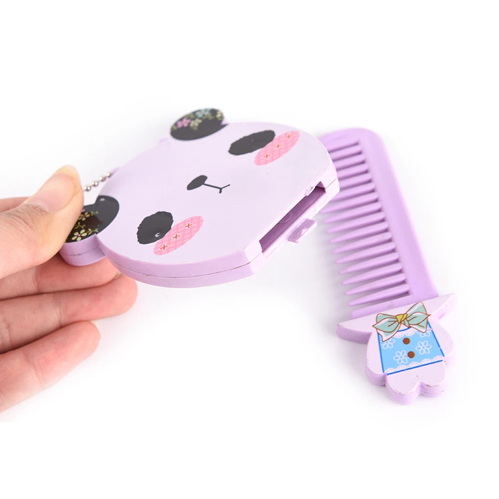 TSHOU850 Cute Cartoon Animal Big Face Small Mirror Fashion Women Mini Pocket Makeup Mirror Portable Mirror Comb Suit