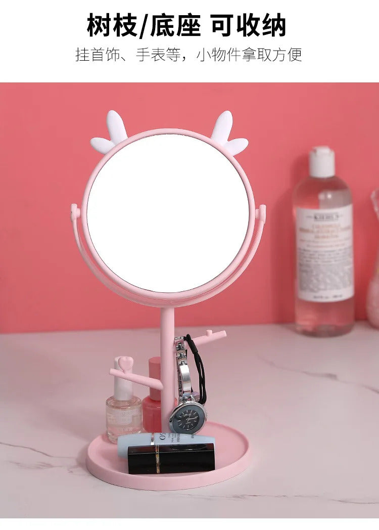 CX226  Makeup Mirror Table Desktop Countertop Base Use for Bathroom Travel Ordinary Pink Cat Ear Mirror