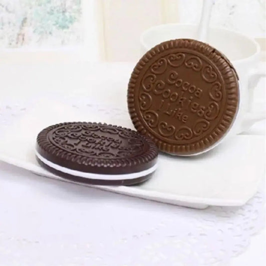 L270 Women Girls Chocolate Cookie Mini Pocket Mirror With Comb Princess Portable Sandwich Biscuit Shape Makeup Cosmetic Folding
