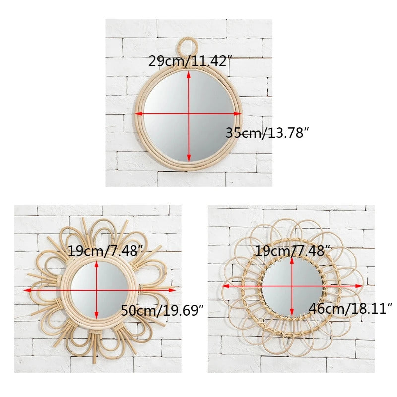 TSHOU897 Rattan Innovative Art Homestay Decoration Makeup Mirror Dressing Bathroom Wall U2JD