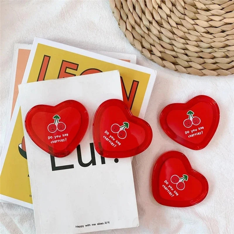 TSHOU1214  Portable Double-Sided Folding Cosmetic Mirror Cherry Love Mirror Portable Makeup Mirror Heart Mirror Women Gift Purse