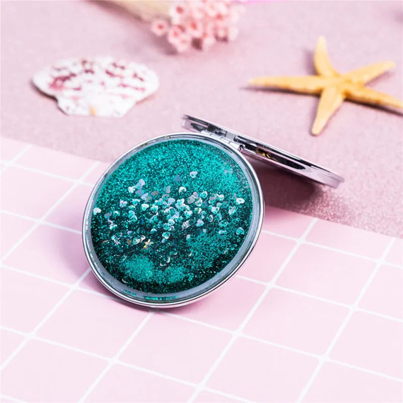 CSHOU406 Shiny Quicksand Makeup Mirror Cute Pocket Mirror Makeup Vanity Portable Foldable Vanity Mirror Hand Mirror Compact Mirrors