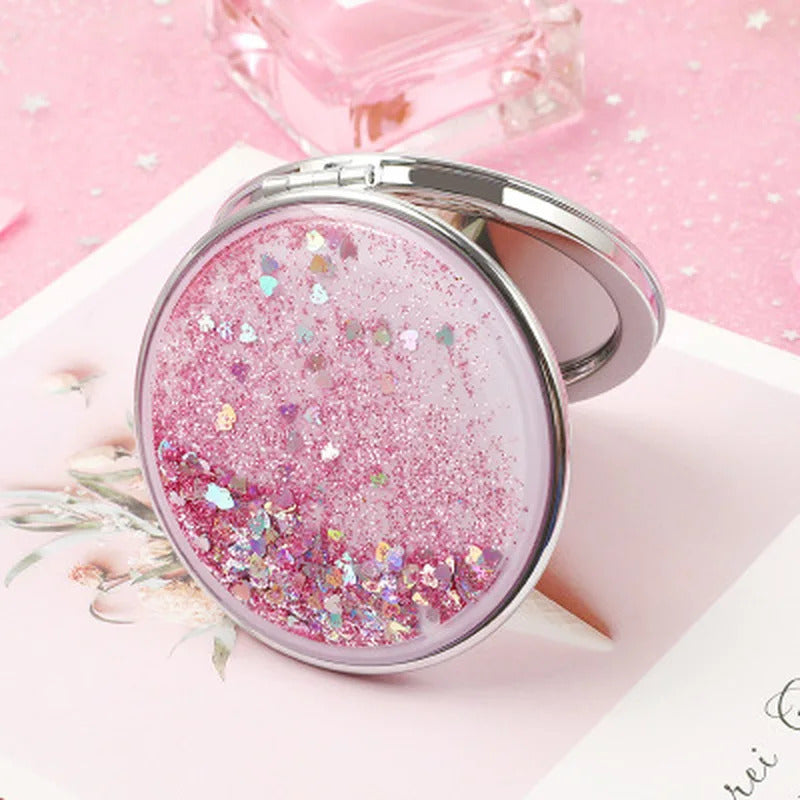 TSHOU603 Fashion 2-Face Mini Pocket Makeup Mirror Creative Cosmetic Compact Mirrors with Flowing Sparkling Sand Can