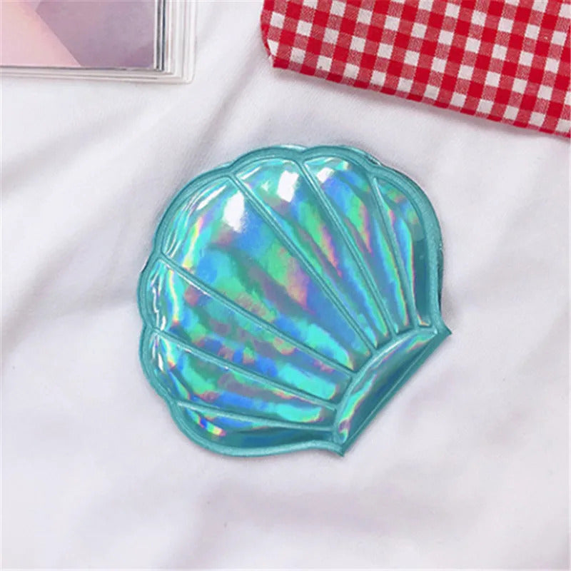 L347 Shell Shape Makeup Mirror 2X Magnifying Mirror Portable Makeup Vanity Foldable Laser Pocket Mirror Cosmetic Hand Compact