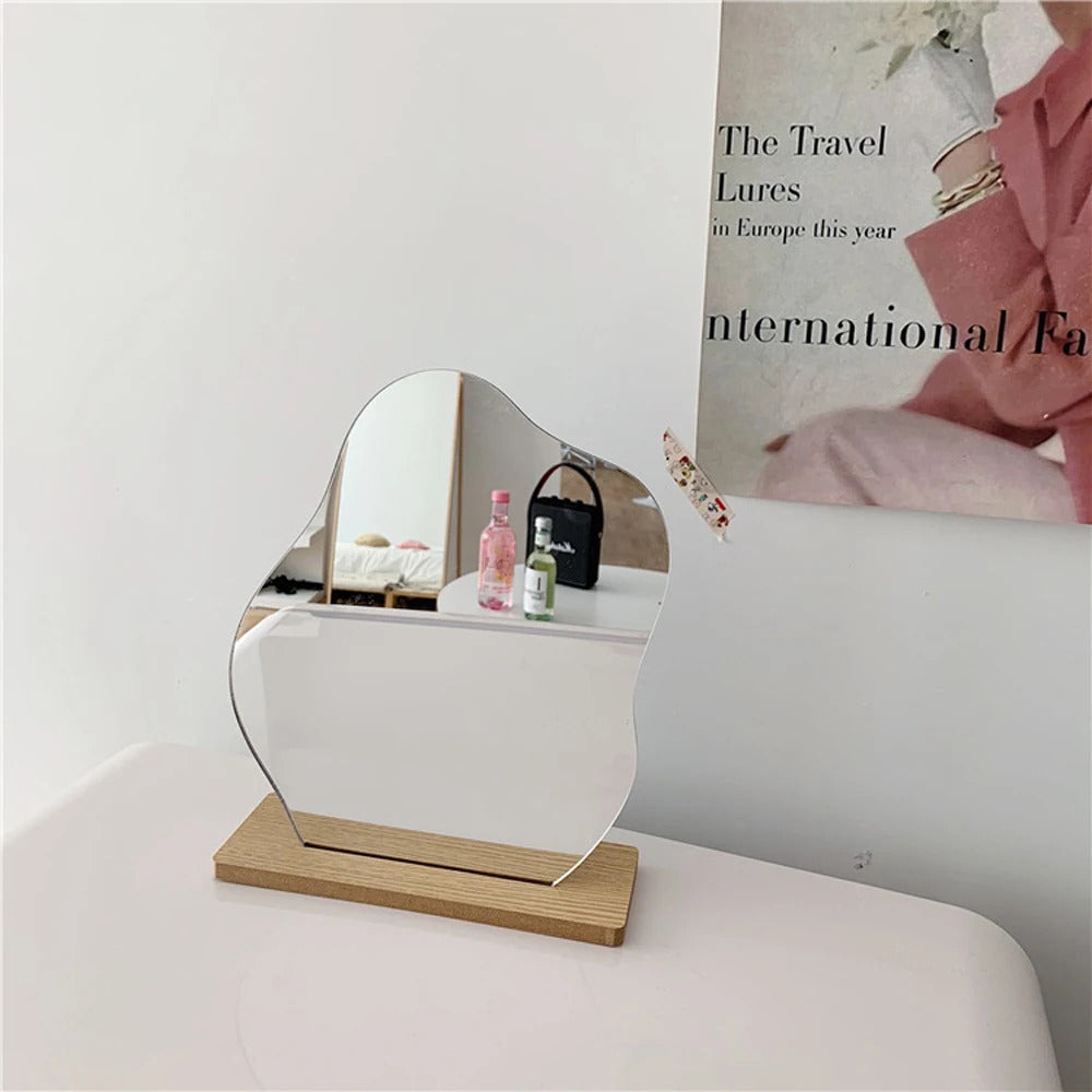 FEN92 Makeup Mirror Irregular Make Up Mirror Star Shape Acrylic Lens Wooden Base Maquillaje Beauty Decorative Mirrors