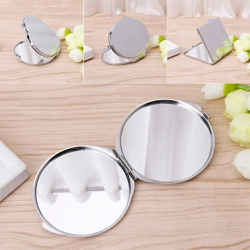 L152 Portable Hand Pocket Various Shapes Double Folded-Side Stainless Steel Mirror