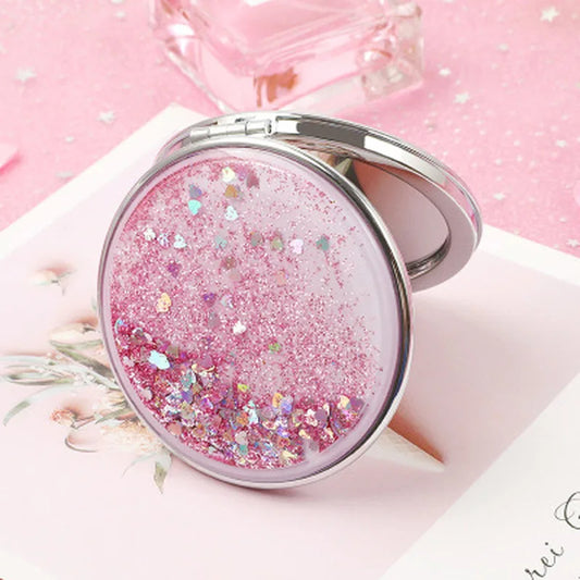 TSHOU809 Fashion 2-Face Mini Pocket Makeup Mirror Creative Cosmetic Compact Mirrors with Flowing Sparkling Sand Can