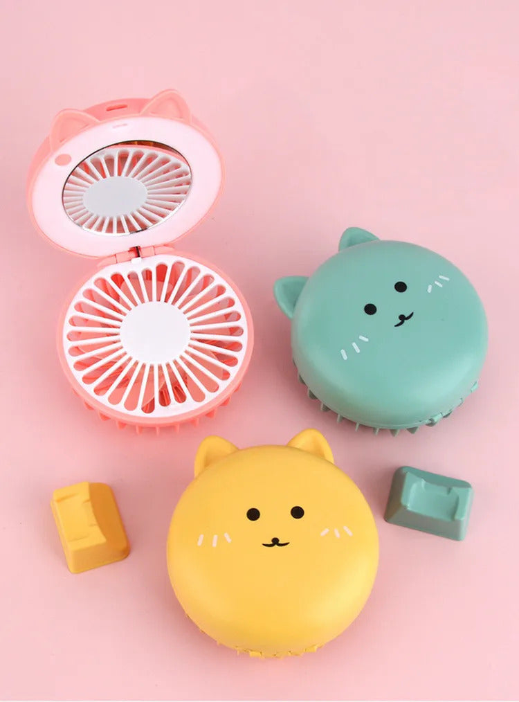 CX151 Cute Cat Portable Mini Pocket Fan Rechargeable LED Fill Light with Makeup Mirror Is Portable for- You To Put Into The Back
