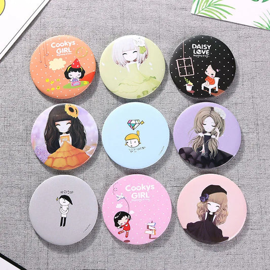 DSHOU237 Makeup Mirror Portable Hand Mini Make Up Mirror Round Pocket Cosmetic Mirror Portable Beauty Makeup Tools Random Color