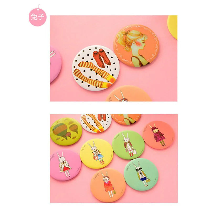 TSHOU370 Portable Makeup Mirror Fashion Lady Cartoon Pattern Portable Compact Pocket Cosmetic Mirror Mini Cute Small Creative