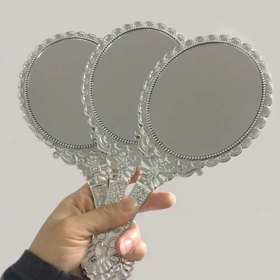 L289 hot European Style Vintage Handheld Roses Mirror Princess Women Girls Oval Vanity Makeup Cosmetic Tool with Anti-Slip