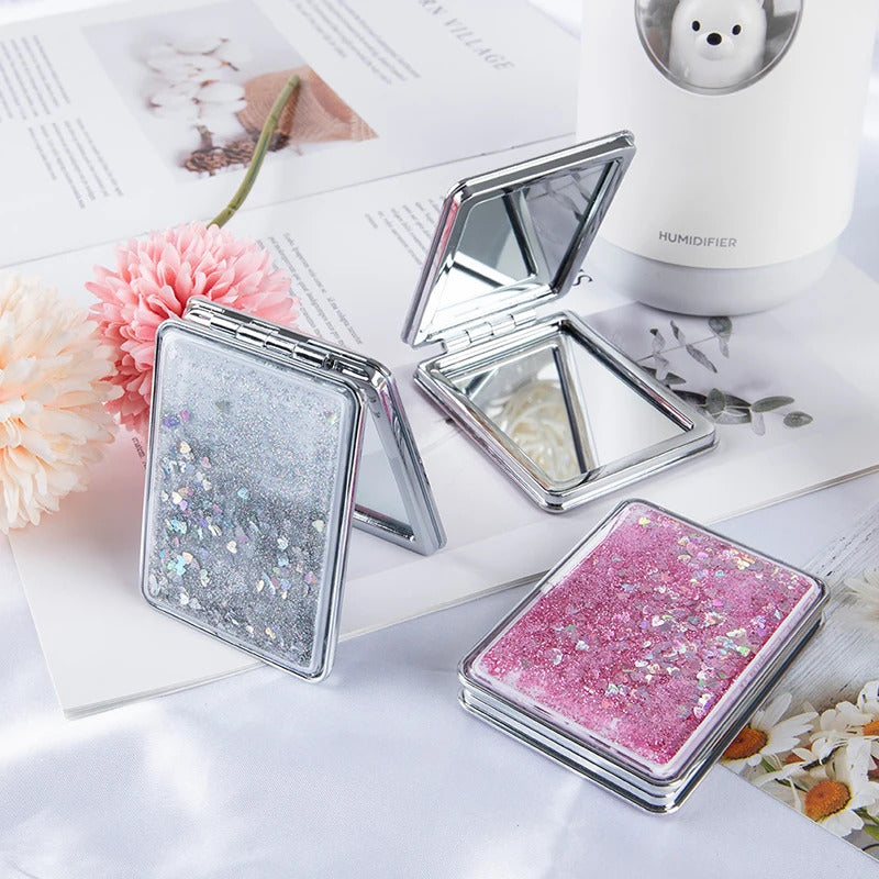 CX206 Mini Pocket Makeup Mirror Creative Cosmetic Compact Mirrors with Flowing Sand 1 Pcs