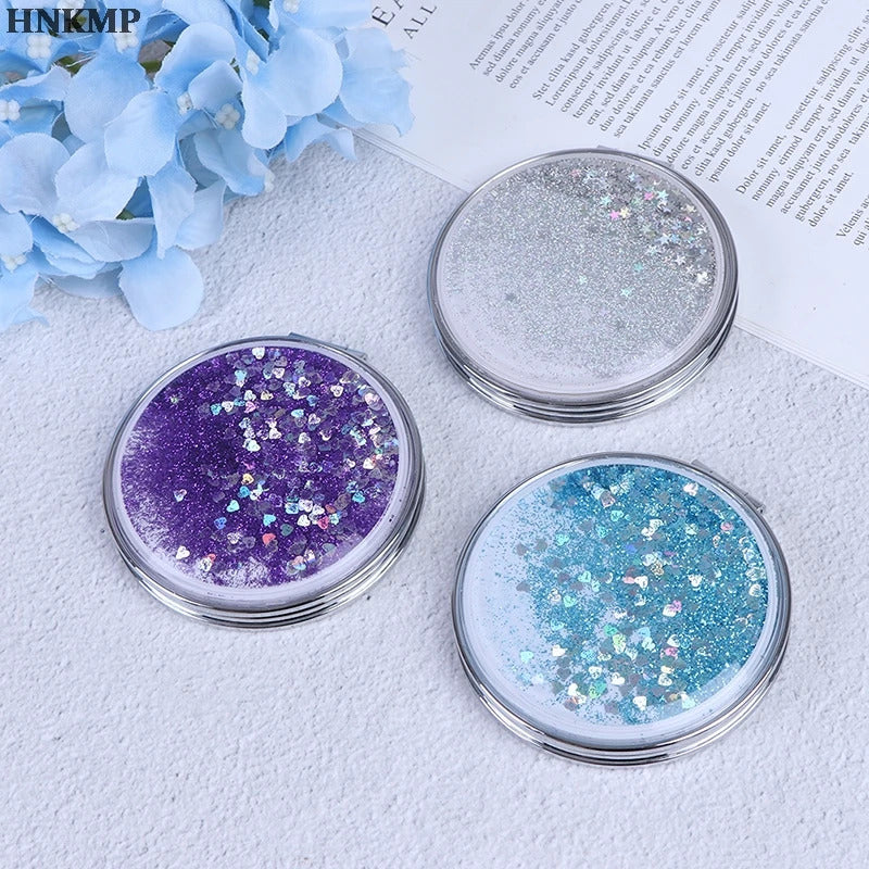 TSHOU535 Portable Double-Sided Mini Makeup Mirror Compact With Flowing Sparkling Sand Pocket Mirror Folding Cosmetic Mirror