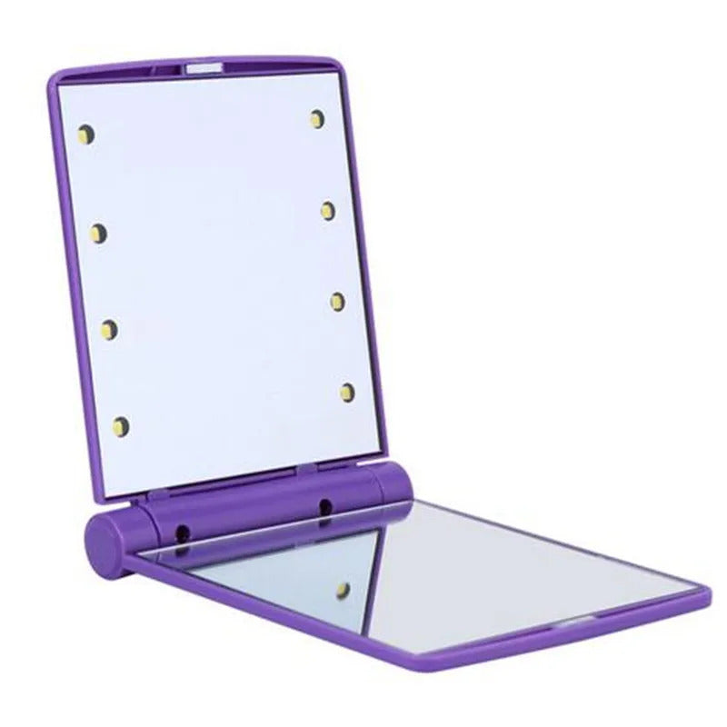 CASHOU54 1pcs 8 LED Lights Lamps Women Foldable Makeup Mirrors Lady Cosmetic Hand Folding Portable Compact Pocket Mirror
