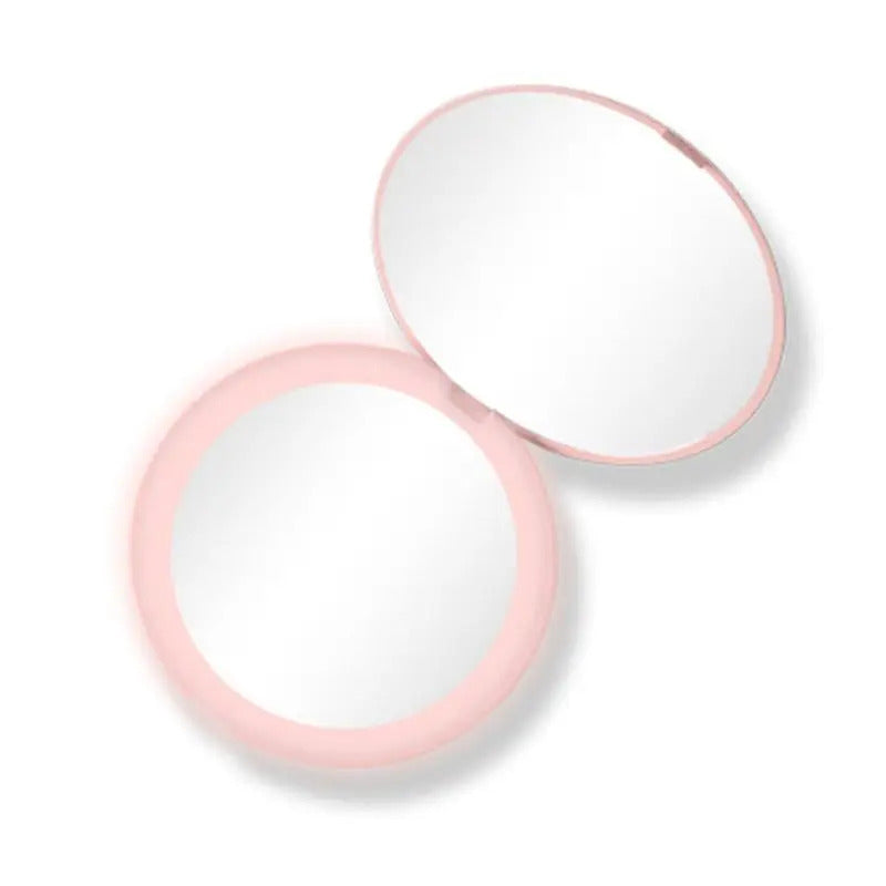 DSHOU330  LED Lighted Mini Circular Makeup Cosmetic Mirror Foldable 10X Magnifying Round Lighting Mirrors Compact Travel U2JD