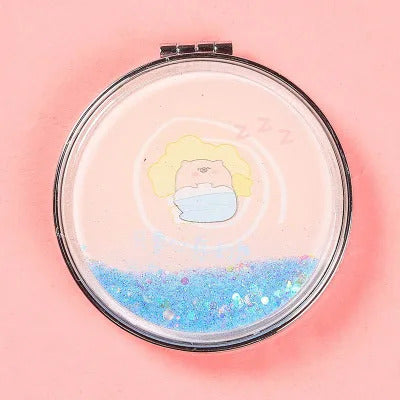 TSHOU889 Cute Pig Shiny Quicksand Makeup Mirror Double Sided Pocket Mirror Girls Outdoor Portable Foldable Mirror Compact Mirror