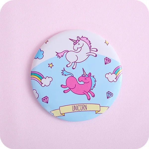 TSHOU602 Unicorn Make Up Mirror Element Mini Cosmetic Mirror Round Women Round Mini Pocket Mirrors