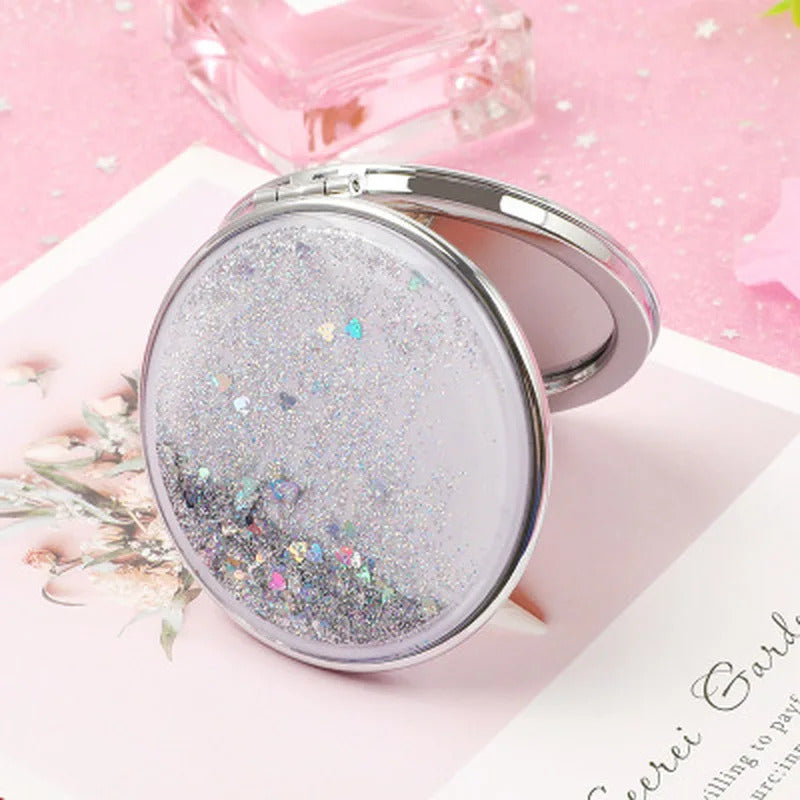 TSHOU02 Fashion Mini Pocket Makeup Mirror Creative Cosmetic Compact Mirrors with Flowing Sparkling Sand Can Wholesale Lettering