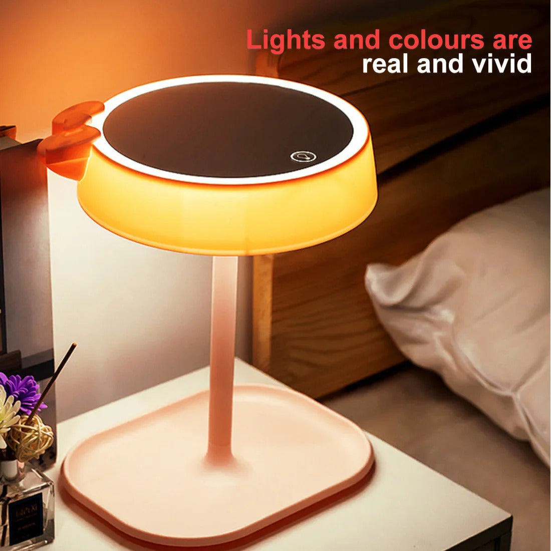 TSHOU511 cat Ear Makeup Mirror With LED Adjustable Light Touch Screen USB LED Make Up Mirror Desk Vanity Cosmetic Storage Mirror