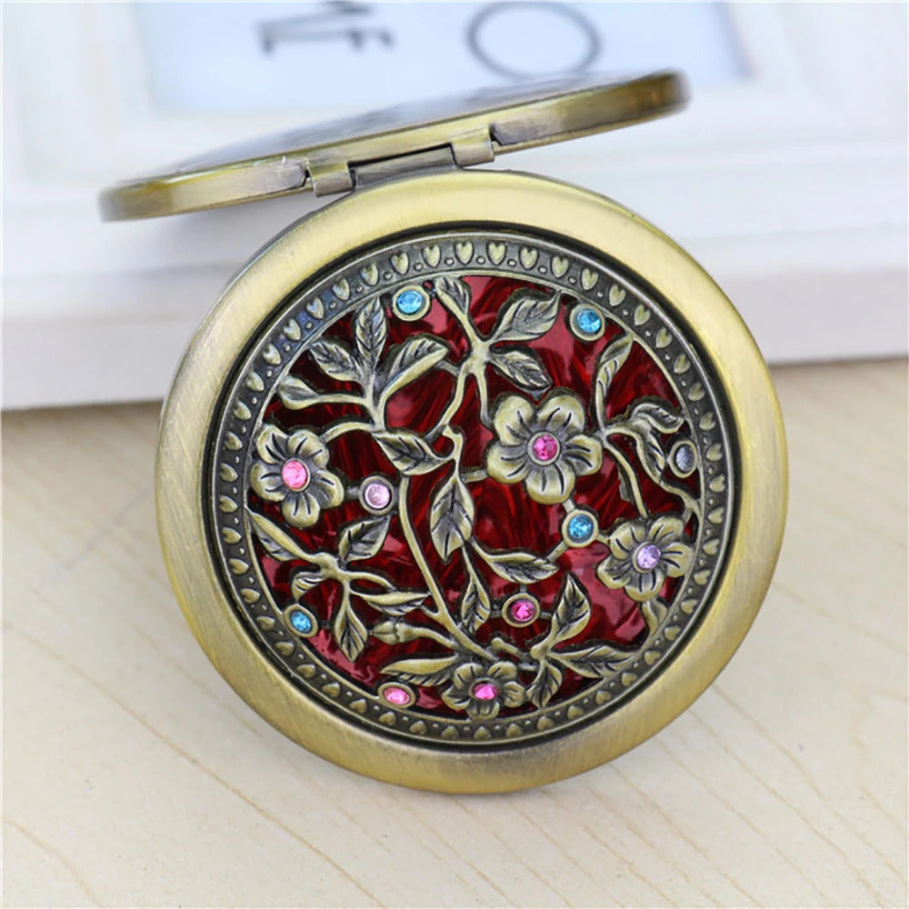 L267 Foldab Metal Bronze Makeup Mirror Hollow out round  Pocket Mirror Portable Double Sided Retro Style Mirror Makeup Tools