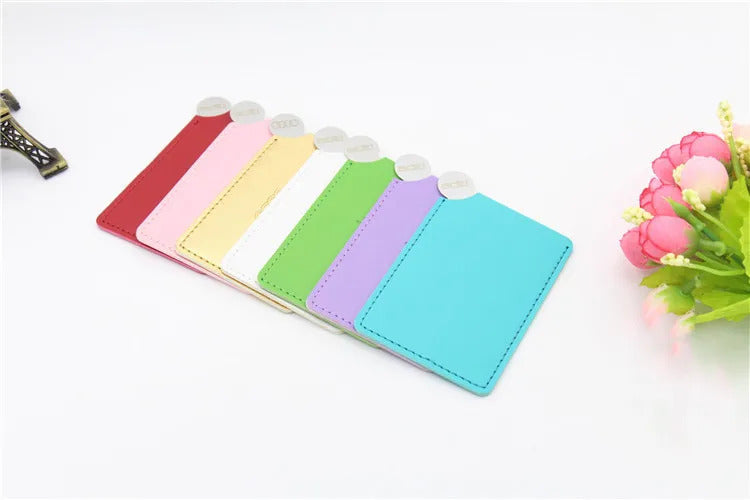 TSHOU960  Portable Mini Shatter Proof Card Style Pocket Folding Cosmetic Mirror PU Leather Cover Stainless Steel Makeup Mirror Card