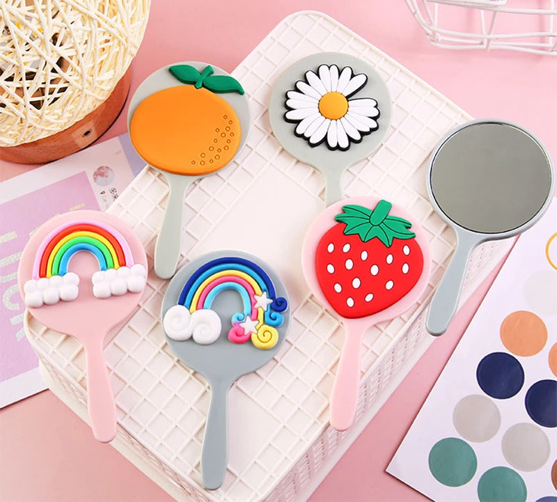 TSHOU911 Cute Mini Handheld Cosmetic Mirror Dressing Salon Barbers Beauty Hair Hairdressers Cartoon Decorative Mirror with Handl