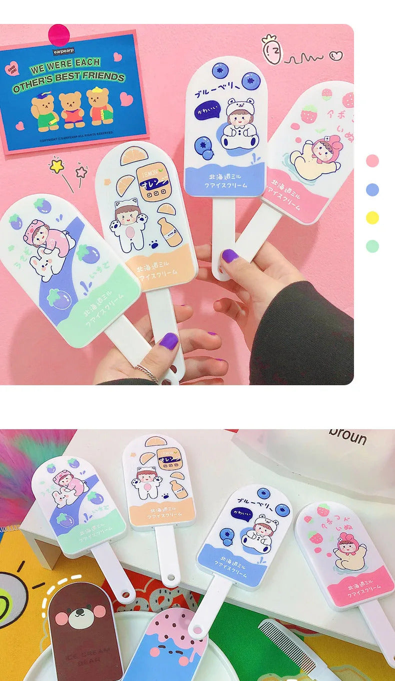 L661 Cartoon Makeup Handle Mirror with Comb Creative Design Comb Mirror Set with Handle Cute Mirror Portable Children Gifts Trave