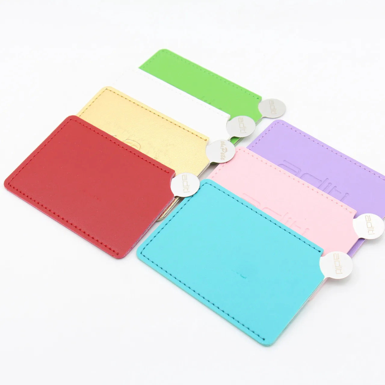 DSHOU333  Portable Mini Shatter Proof Card Style Pocket Folding Cosmetic Mirror PU Leather Cover Stainless Steel Makeup Mirror Card
