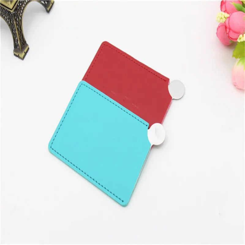 CX554  Portable Card Style Pocket Cosmetic Mirror PU Leather Cover Stainless Steel Unbreakable Makeup Mirror