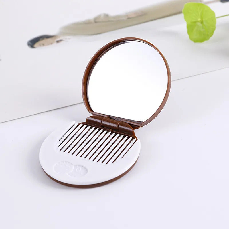 TSHOU599 New arrivals Women Makeup Tool Pocket Mirror Make up Mirror Mini Dark Brown Cute Chocolate Cookie Shaped With Comb