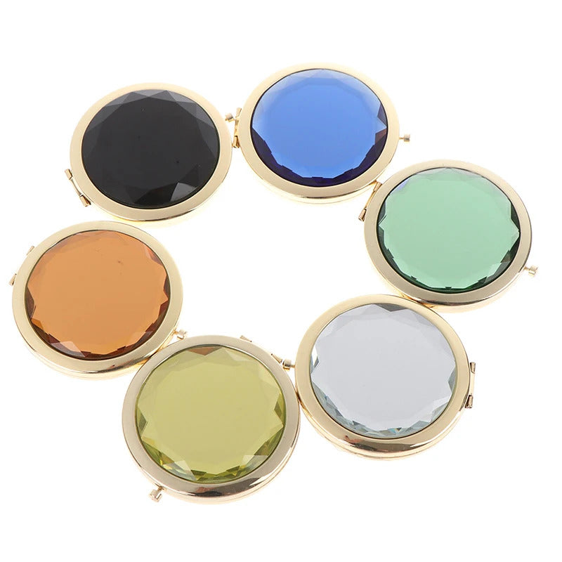 CSHOU352 Luxury Crystal Makeup Mirror Portable Round Folded Compact Mirrors Pocket Mirror Making Up for Personalized Gift