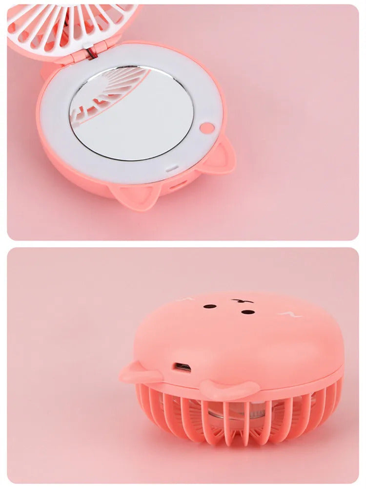 CX151 Cute Cat Portable Mini Pocket Fan Rechargeable LED Fill Light with Makeup Mirror Is Portable for- You To Put Into The Back