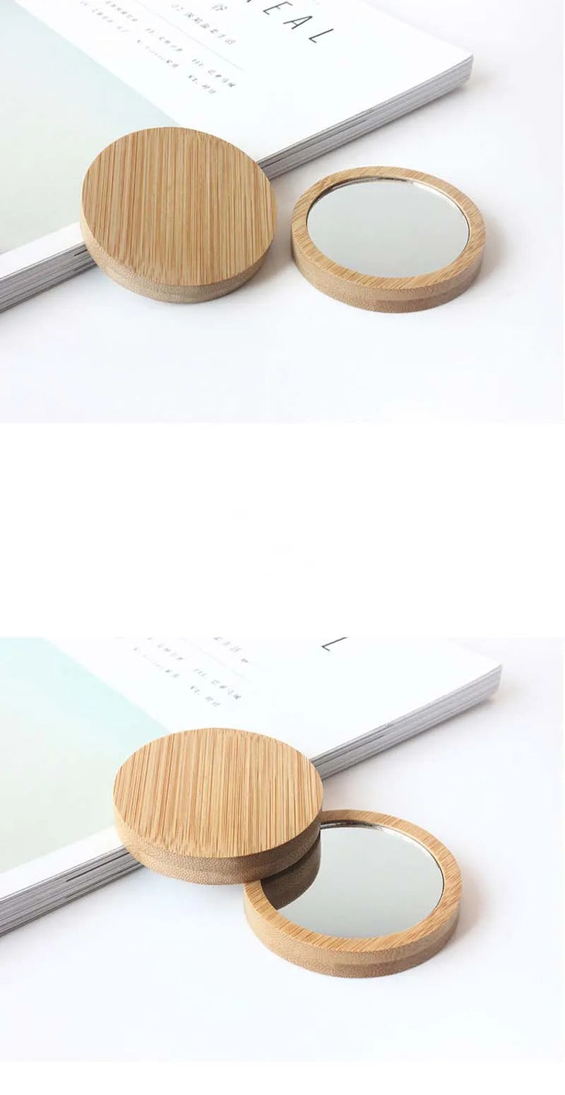 TSHOU518 Makeup Mirror Portable 1pcs Bamboo Cosmetic Mirror Round Portable Mirror Student Beauty Tool Travel Pocket Mirror Purse