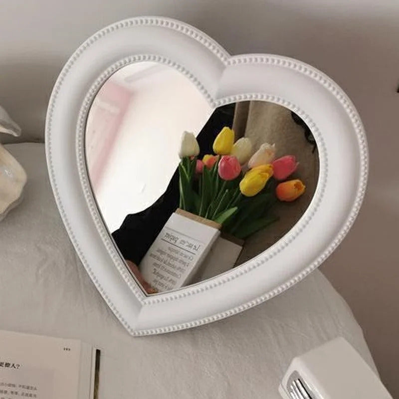 CASHOU42 Mirror Desktop Pink Love Makeup Mirror Wall Mounted Dual-Use Heart-Shaped Hanging Mirror Vanity Mirror Girl Room Wall