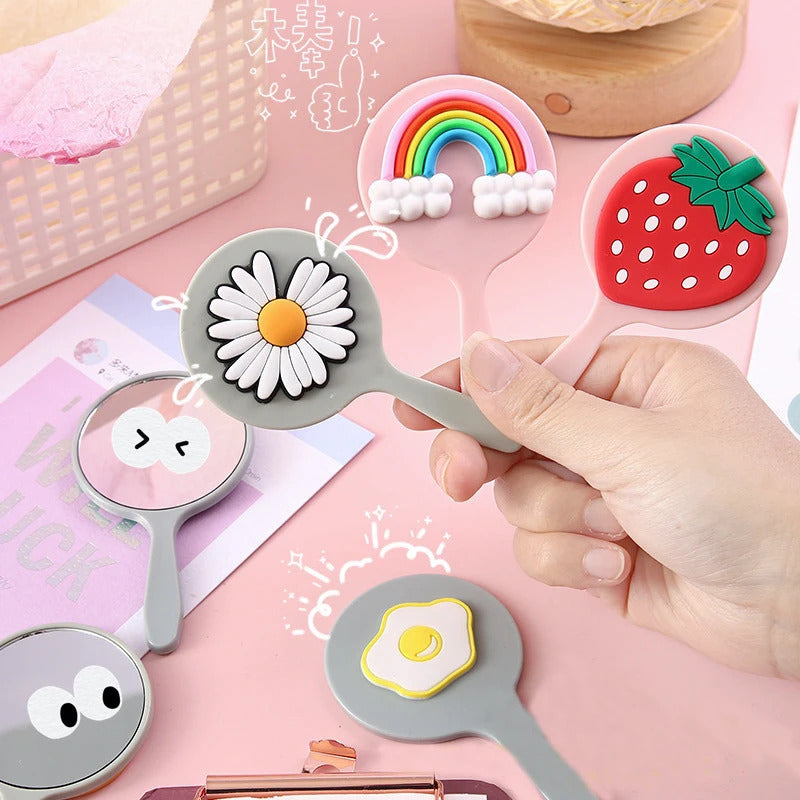 CASHOU58 Cute Mini Handheld Cosmetic Mirror Dressing Salon Barbers Beauty Hair Hairdressers Cartoon Decorative Mirror