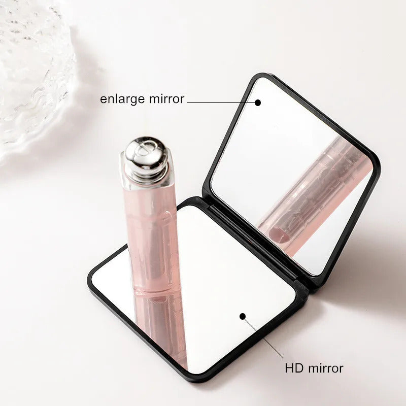 CX281 Double-sided Mirror Women Foldable Makeup Mirrors Lady Cosmetic Hand Folding Outdoor Portable Compact Pocket Random