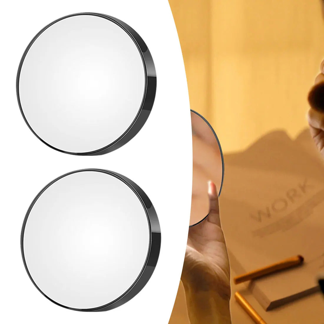 TSHOU1158 Portable Vanity Mini Pocket Round Makeup Magnifying Mirror With Two Suction Cups Compact Cosmetic Mirror Tool 5X 10X