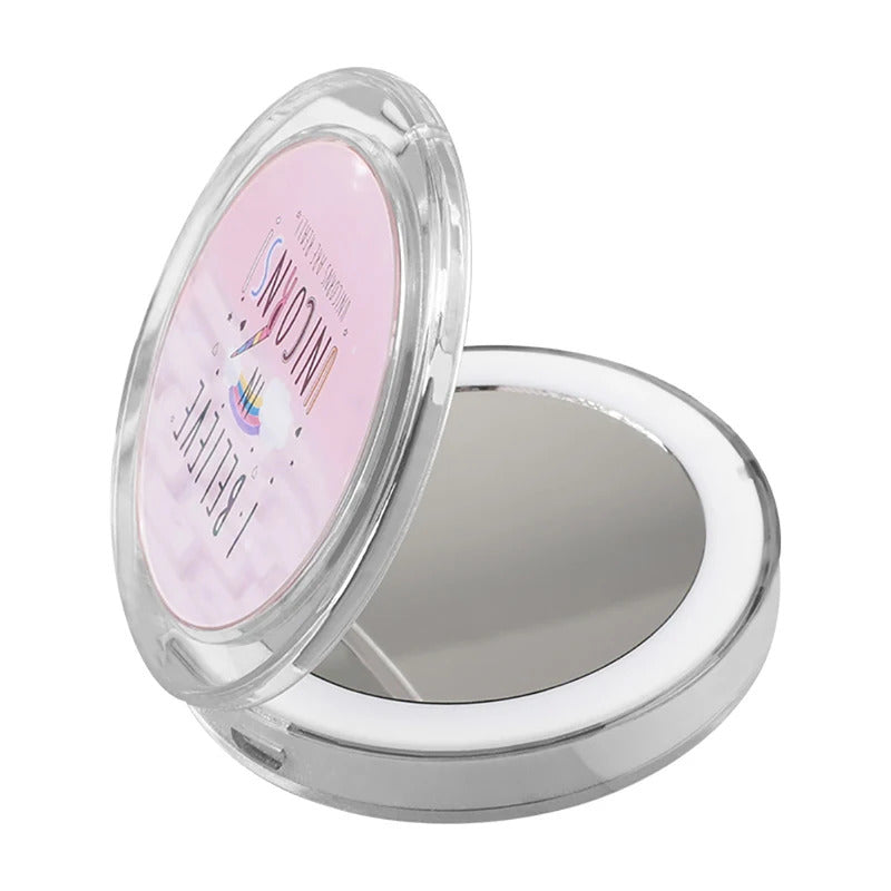 TSHOU659 LED Mini Makeup Mirror Hand Held Fold Small Portable Micro USB Cosmetic Mirror
