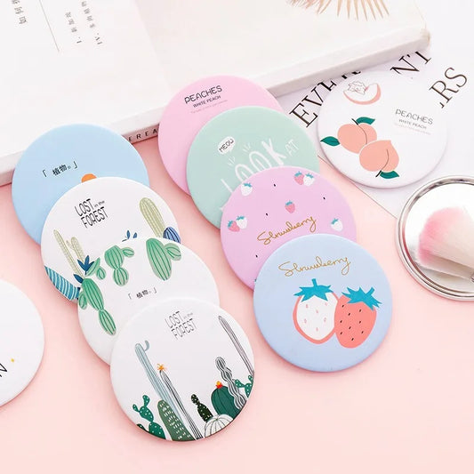 TSHOU919 Multi Styles Round Makeup Mirror Cartoon Pattern Portable Compact Pocket Women Girl Cosmetic Small Compact Mirrors