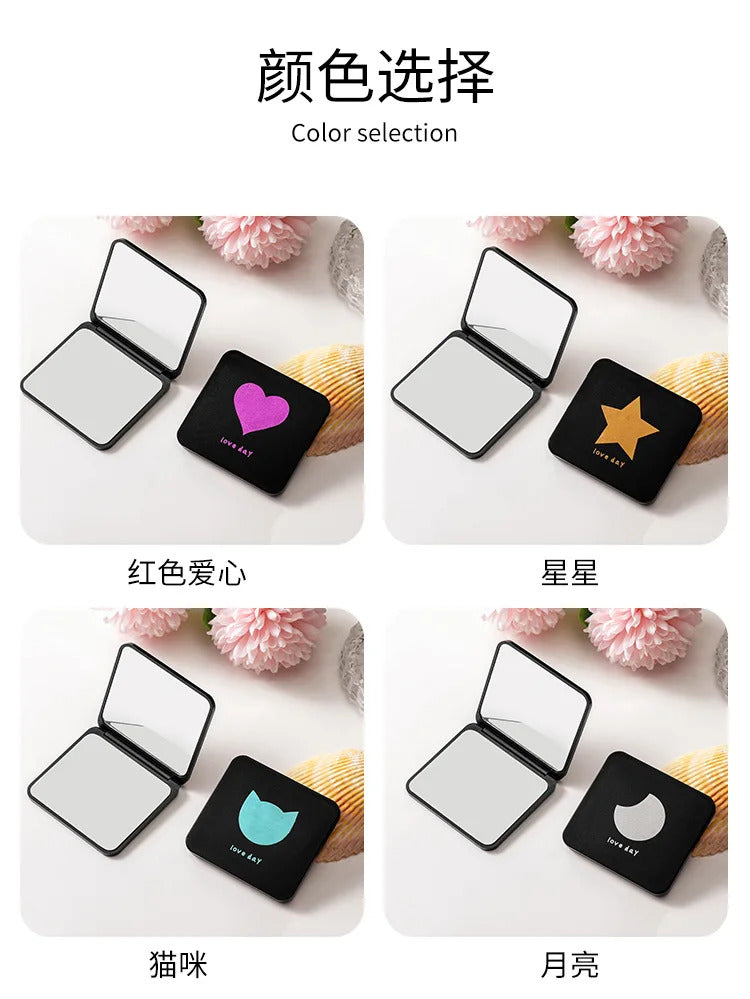 CX281 Double-sided Mirror Women Foldable Makeup Mirrors Lady Cosmetic Hand Folding Outdoor Portable Compact Pocket Random