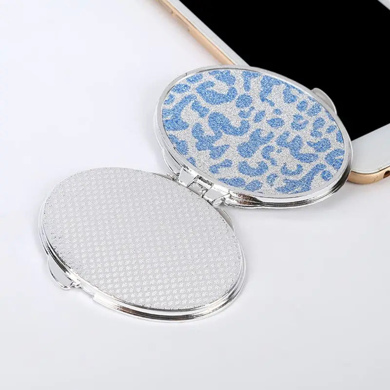 L397  Round Glitter Mini Pocket Mirror Makeup Compact Foldable Double Dual Side Random U2JD