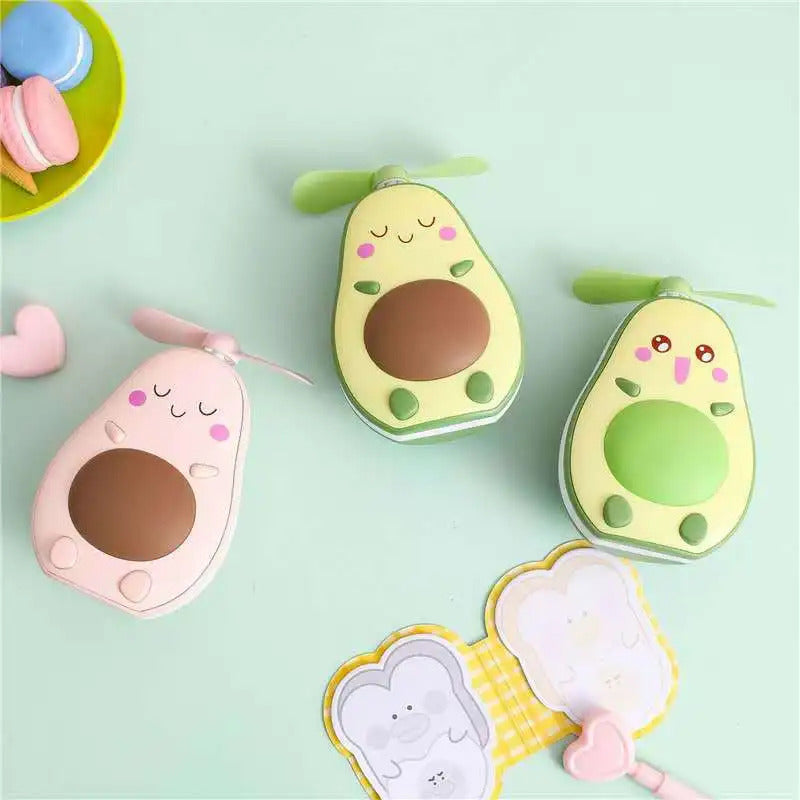CSHOU391  Makeup Mirror Portable Avocado Shape Handheld Mini Air Cooler Fan with Fill Light Mirror USB Three Way Fill Light Make-up