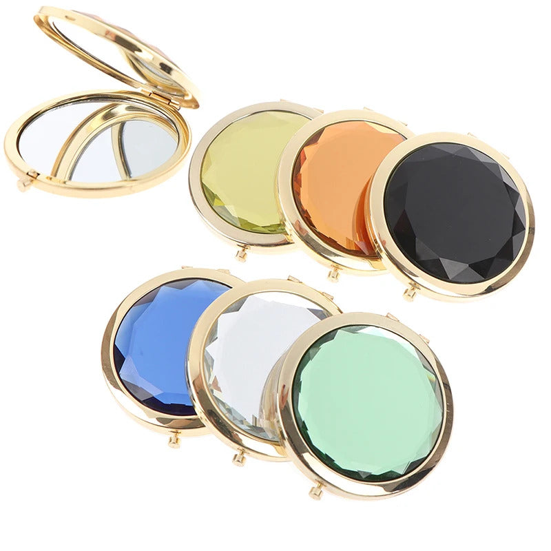 CX327 Luxury Crystal Makeup Mirror Portable Round Folded Compact Mirrors Gold Silver Pocket Mirror Making Up for Personalized