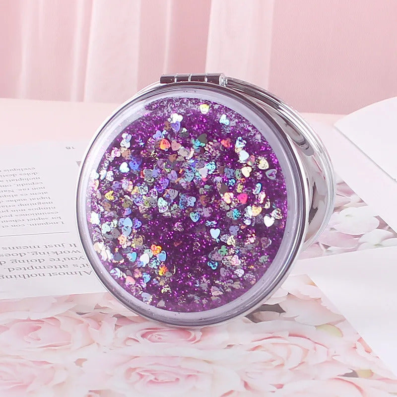 L179 Double-Sided Folding Cosmetic Mirror Female Gifts With Flowing Sparkling Sand Mini Makeup Mirror Compact Pocket Mirrors