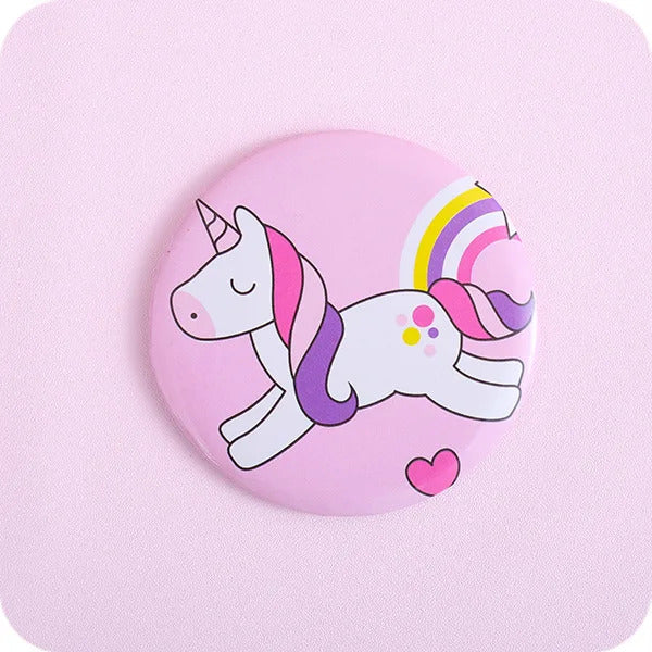 L177  Unicorn Make Up Mirror Element Mini Cosmetic Mirror Round Women Round Mini Pocket Mirrors Cartoon Patterns Compact Makeup