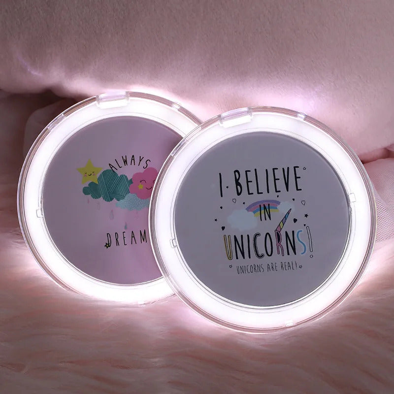 TSHOU747 LED Mini Makeup Mirror Hand Held Fold Small Portable Micro USB Connect Cable Chargeableable Cosmetic Mirror Makeup Tool