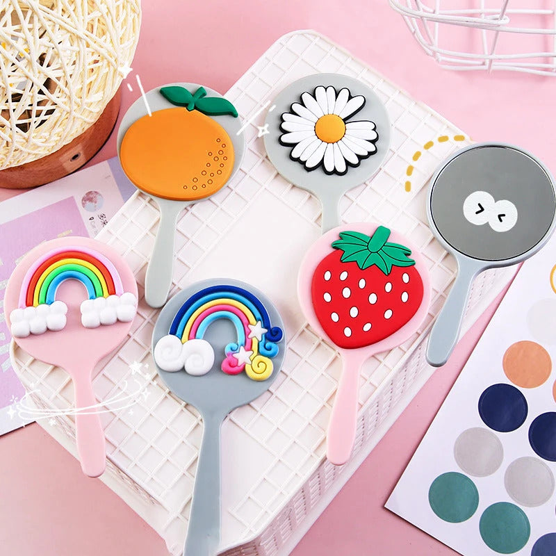 CX88 Cute Mini Handheld Cosmetic Mirror Dressing Salon Barbers Beauty Hair Hairdressers Cartoon Decorative Mirror with Handl