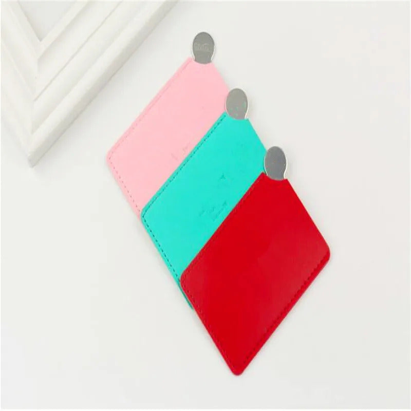 L346 Portable Mini Shatter Proof Card Style Pocket Cosmetic Mirror PU Leather Cover Stainless Steel Unbreakable Makeup