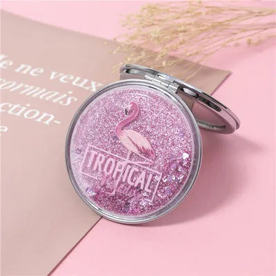 DSHOU311  Mini Unicorn Makeup Mirror Compact Pocket Mirror Portable Double-Sided Folding Cosmetic Mirror Gifts With flowing spark