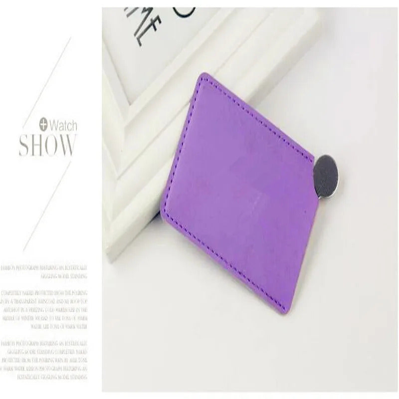 L479 Portable Mini Shatter Proof Card Style Pocket Cosmetic Mirror PU Leather Cover Stainless Steel Unbreakable Makeup